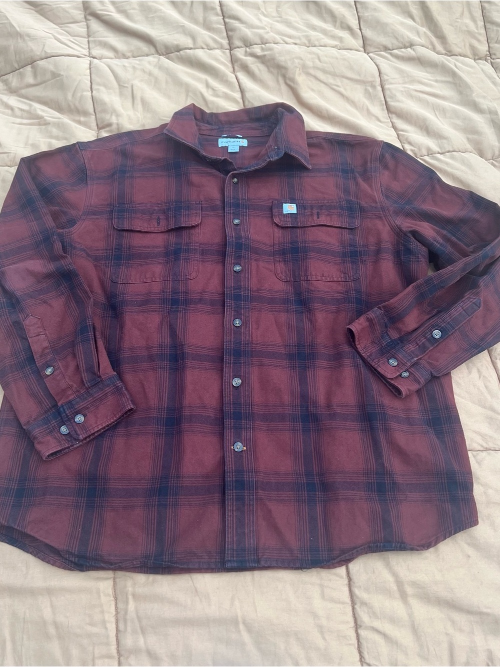 Carhartt Original Fit Rust/Black Flannel Button Up Size XL Cabincore Utility